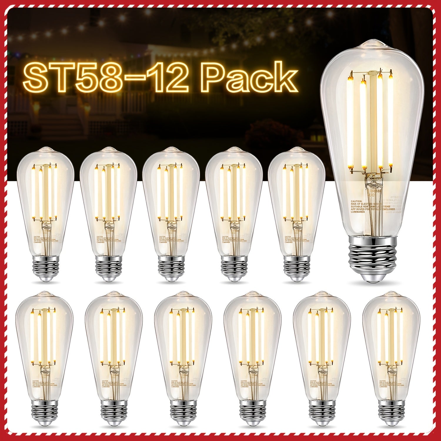 TEMU (6-12-24 Pack) E26 Led Filament Bulbs, Vintage Edison Glass Bulbs, 8 Watts Equivalent To 60 Watts, 800 , 2700k Warm White, Dimmable, Cri80+,