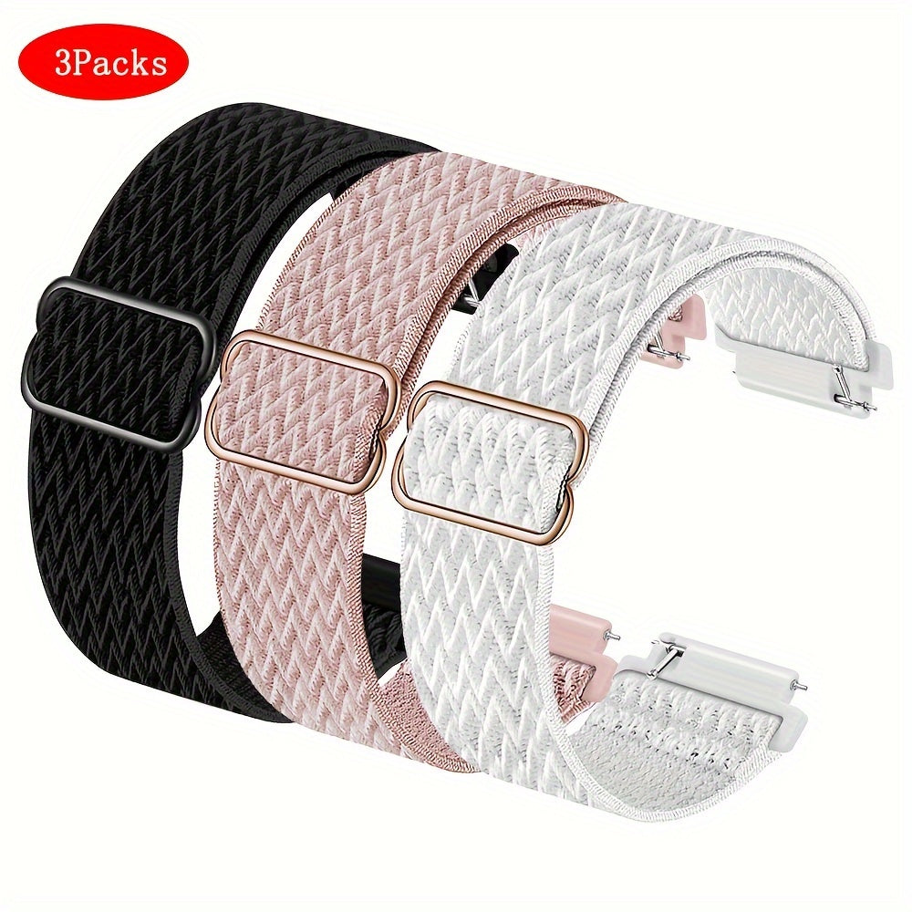 TEMU 3pcs Nylon Wave Pattern Watch Bands For & For Huawei - Adjustable Hook-and-loop Fastener, Stainless Steel , Non-water Resistant, Smartwatch