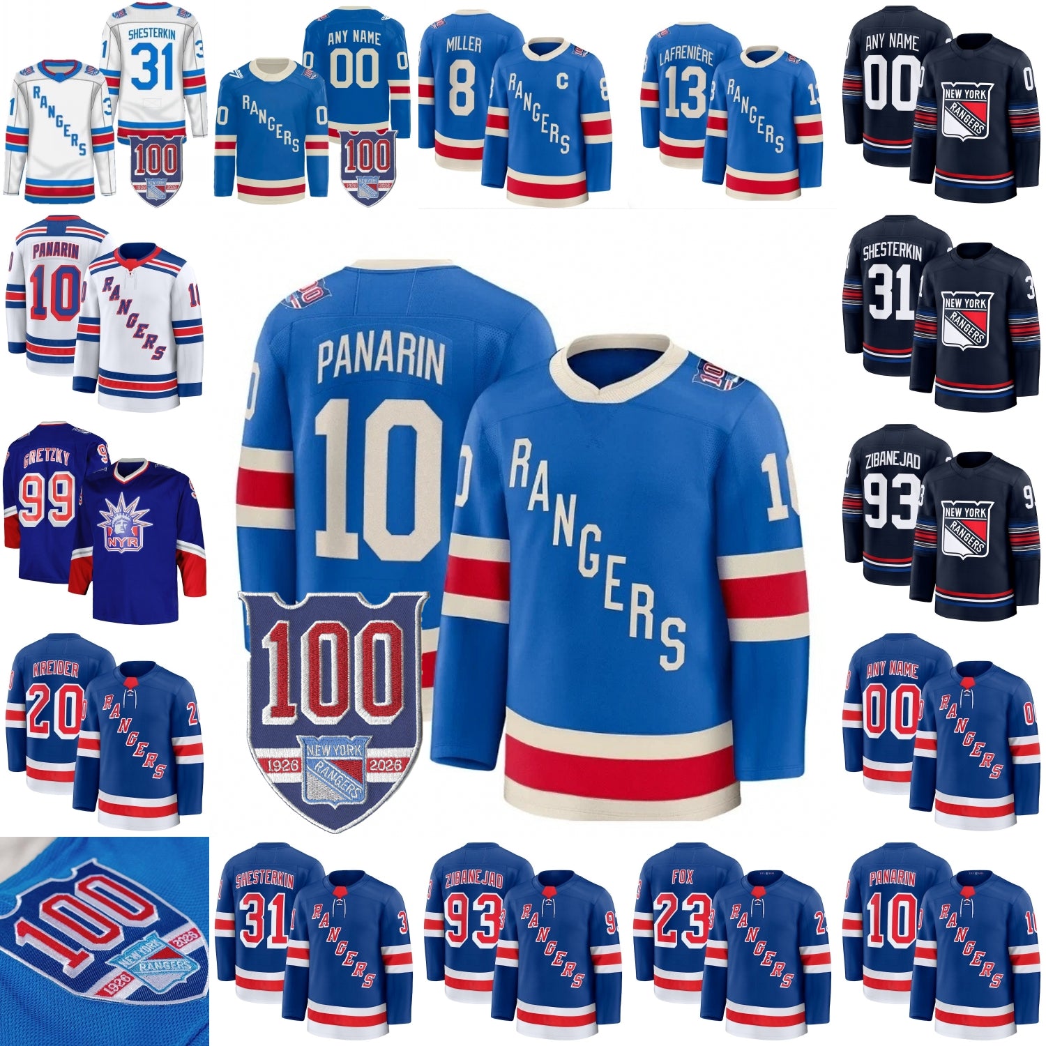 NY Ranger Jersey Hockey Adam Fox Artemi Panarin Igor Shesterkin J.T. Miller Vincent Trocheck Lafreniere Leetch Messier Jagr Lundqvist Richter Gretzk