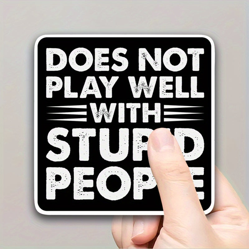 TEMU 2pcs Humorous Vinyl Sticker Decal - "does Not With Stupid People" - Durable Adhesive For Phones, Laptops, Suitcases, Hard Hats, Drinking Glasses