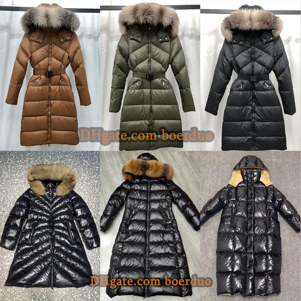 Women down jacket Natural fur collar Long coat Outerwear Premium Puffer jackets Waist retraction coat Top Quality Designer Winter coat Warm