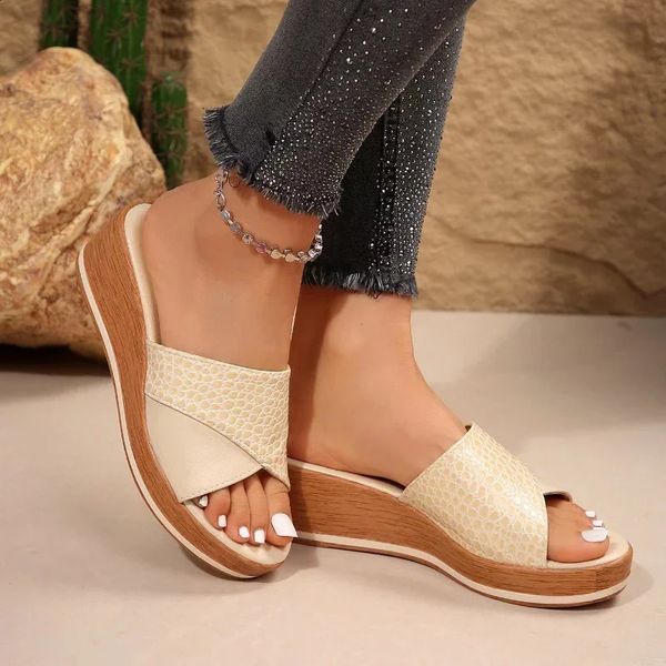 Female Sandals Hemp Wedge Mujer Platform Summer Women Wedges Leather Pu Casual Sandale Woman Footwear Slippers 241116