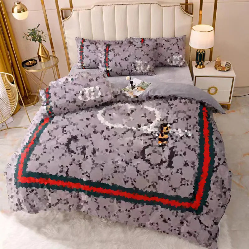 Bedding Sets Luxury Designer Classic Dashed Letter Logo Printed Quilt Cover Pillow Case 4-piece Set of Pure Cotton Comfortable Bedding Set Bedroom D
