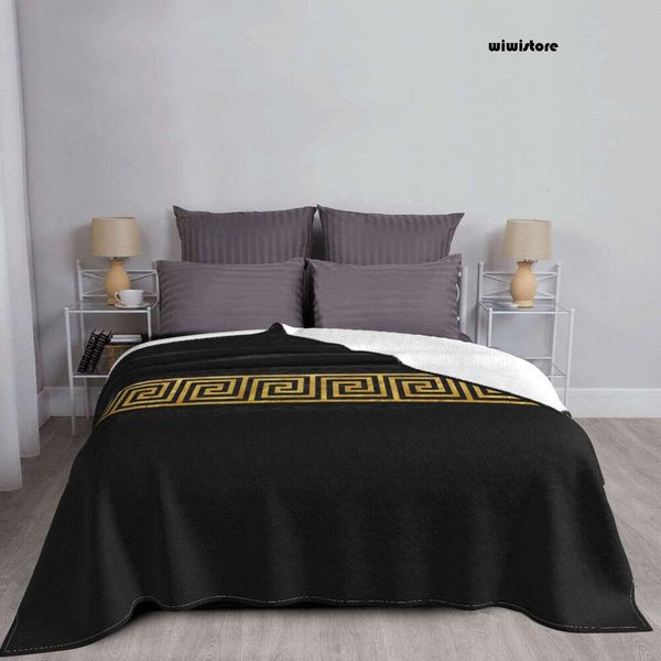 Gold Greek Key Trendy Blanket Fleece Decoration Portable Lightweight Thin Throw Blanket for Bedding Outdoor Bedding Throws 3e3