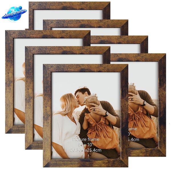 ddmyuranus 7 Pack 8x10 Picture Rustic Photo Frame Set for Wall or Tabletop Display Brown Composite Wood and Plexiglass