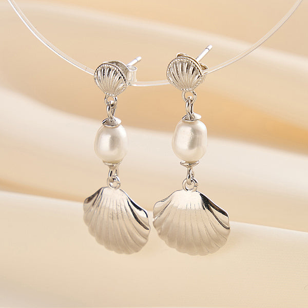 Boucles d'oreilles pendantes en forme de coquillage en argent sterling s925