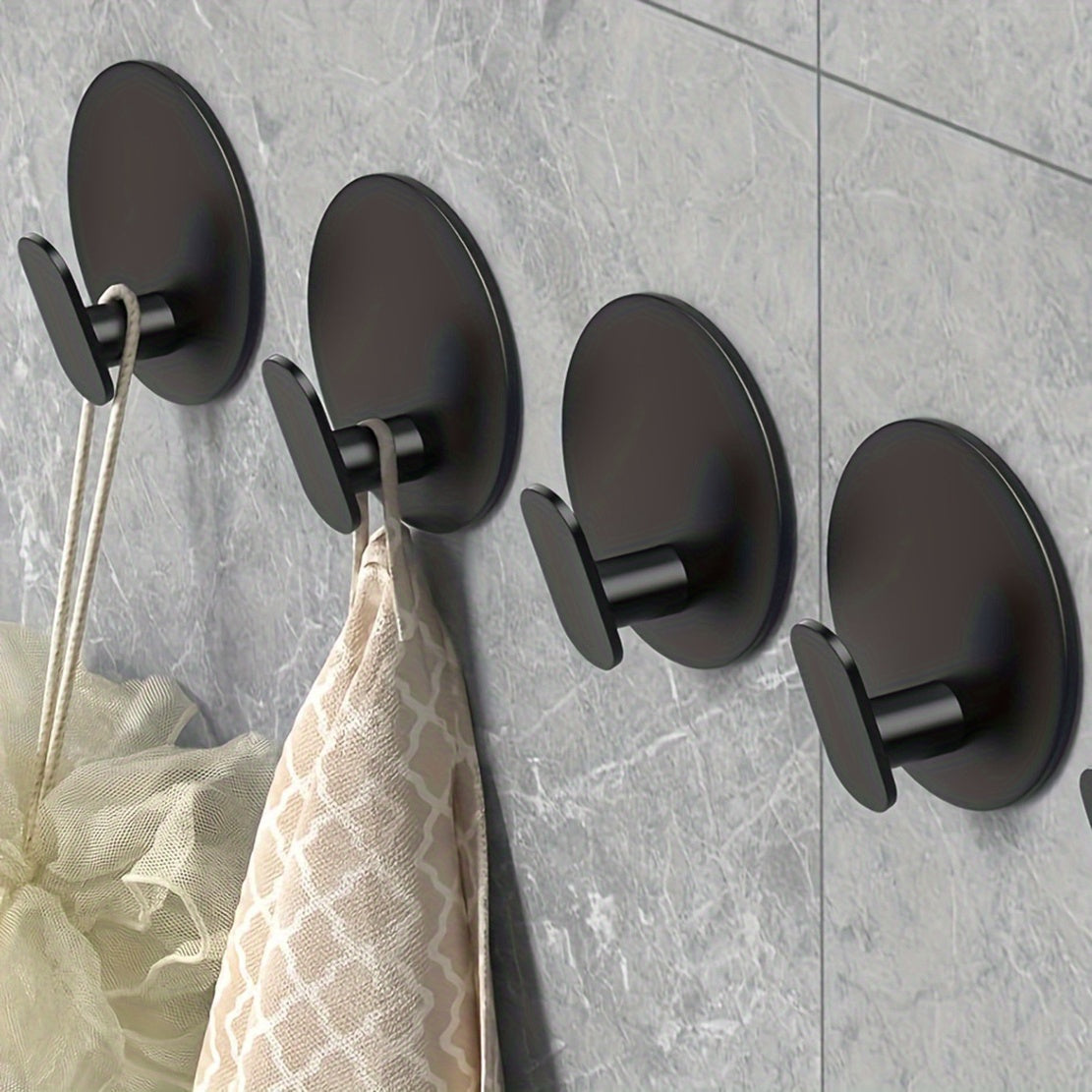 TEMU Modern Black Wall Hooks - Adhesive Towel Hangers For Bathroom, Kitchen - Durable Robe, Clothes, Hat & Key Holders Bath-bath Accessories