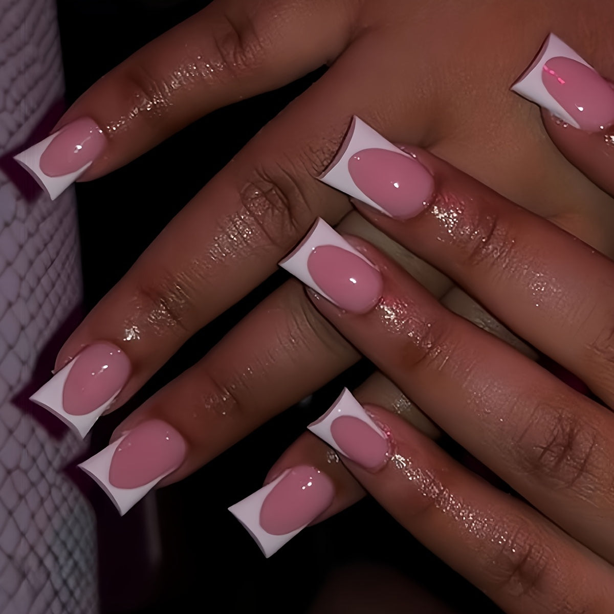 TEMU 24pcs Y2k Style Duckbill Press-on Nails, Glossy Finish, Medium Length, , , Includes Nail File & Jelly Glue, Daily Wear For Women And Girls