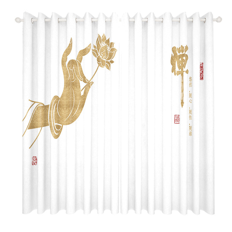 YL-36656 whole house curtain new Chinese style Zen Zen style lotus Buddha hand study tea room living room health blackout window gauze