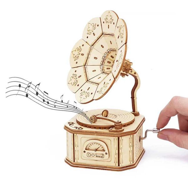3d wooden puzzle phonograph music box You are my sunshine Handmade Assembly Model kit DIY Crafts Holidays birthdays Christmas giT250118