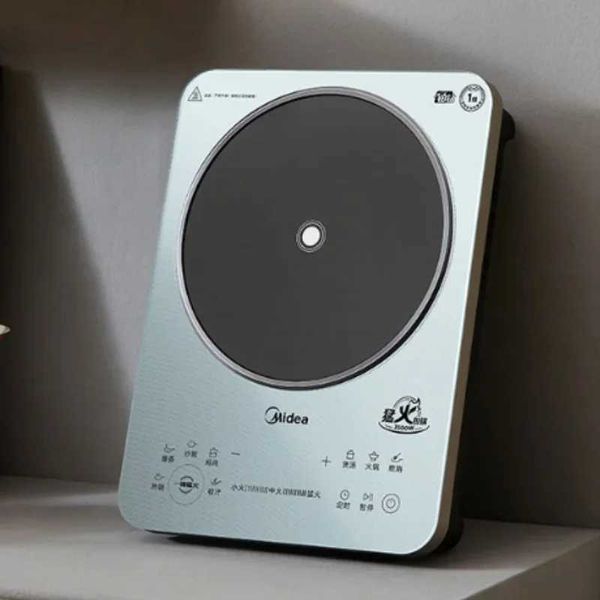 High power 3500W Midea induction cookware with platinum diamond glass panel and 4-level waterproof surface stick frying pan 220V B240907