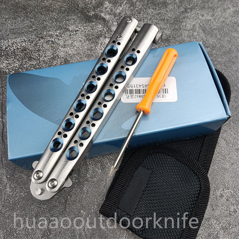 2024 Balisong Theone Classic Blue Hole BM42-BM43 Knife SWING CNC Fitting 440c Blade BM535 BM537 BM46 BM47 BM49 Knives EDC Tools