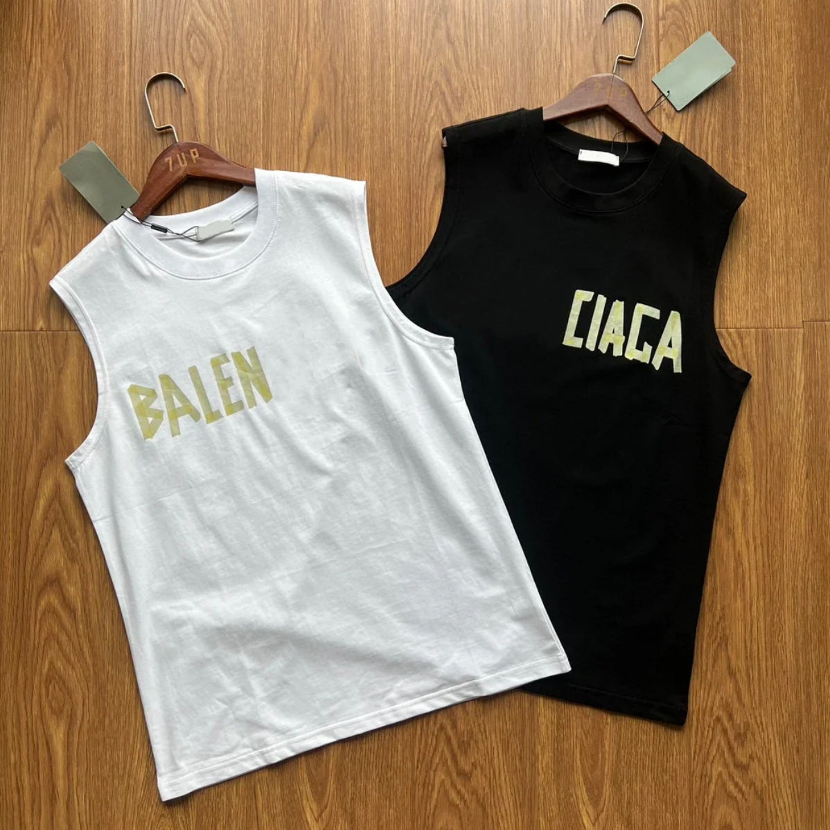 Paris Designer Mens T Shirts waistcoat Letter Gummed paperPrint sleeveless High Street Loose Oversize Casual 100% Pure Cotton For Men And Women Shor