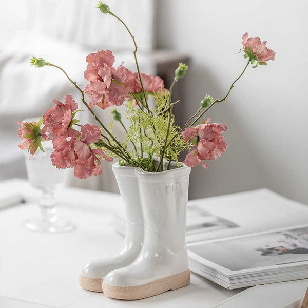 Ceramic Vase Rain Boot Shape Shoe Pot Home Potted Plant Flower Arrangement Outdoor Garden Decoration Vases Pots J241213