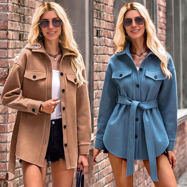 2024 New Solid Color Collar Pocket Button Long Sleeve Loose Coat Women&#039;s Style