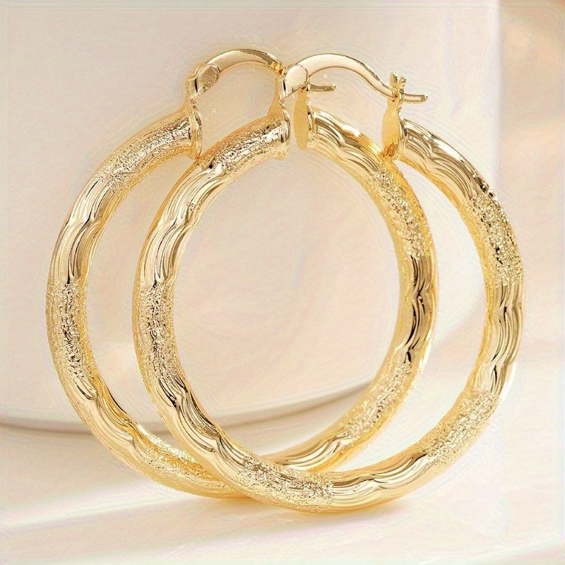 TEMU Vintage Golden-tone Hoop Earrings For Women - Large With Textured Finish, Parties, Holidays, And Casual Attire, Party Accessories|vintage Hoop