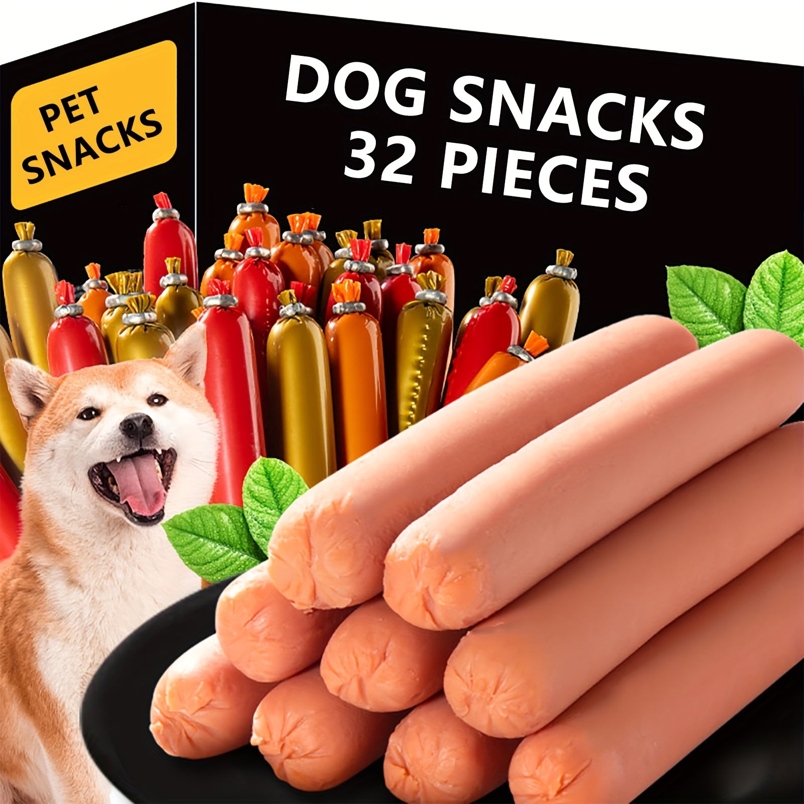 TEMU 32-pack-16-pack Grain-free Dog Sausage Treats For All Breeds - Chicken Flavor Dental Chew Sticks, Snacks For Puppy Adult Dogs, Mix With Food