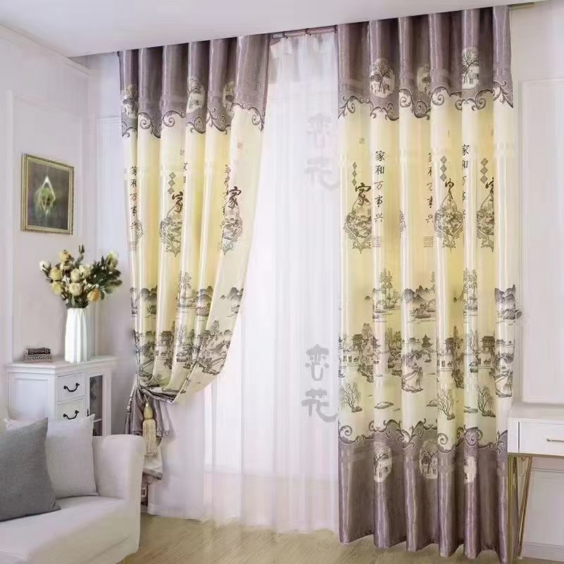 YL-37036 digital printed fabric shower curtain waterproof thick bathroom hook partition curtain
