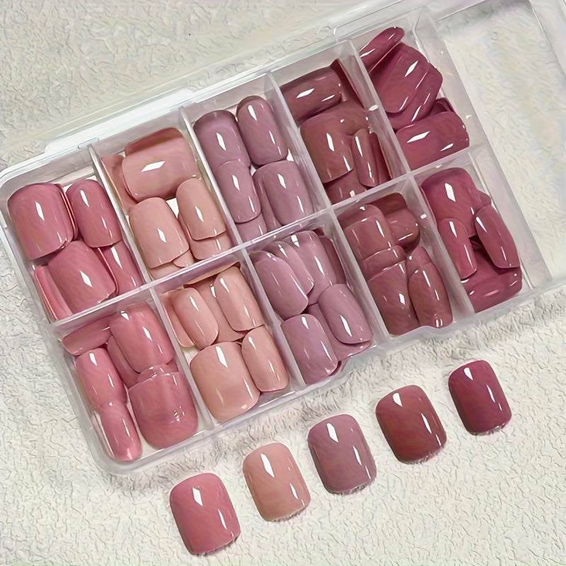 TEMU 120pcs Short Square Glossy Press-on Nails - Reusable False Nails In Shades, High-quality Wearable Nail Art For , Chic & Minimalist Looks - Easy