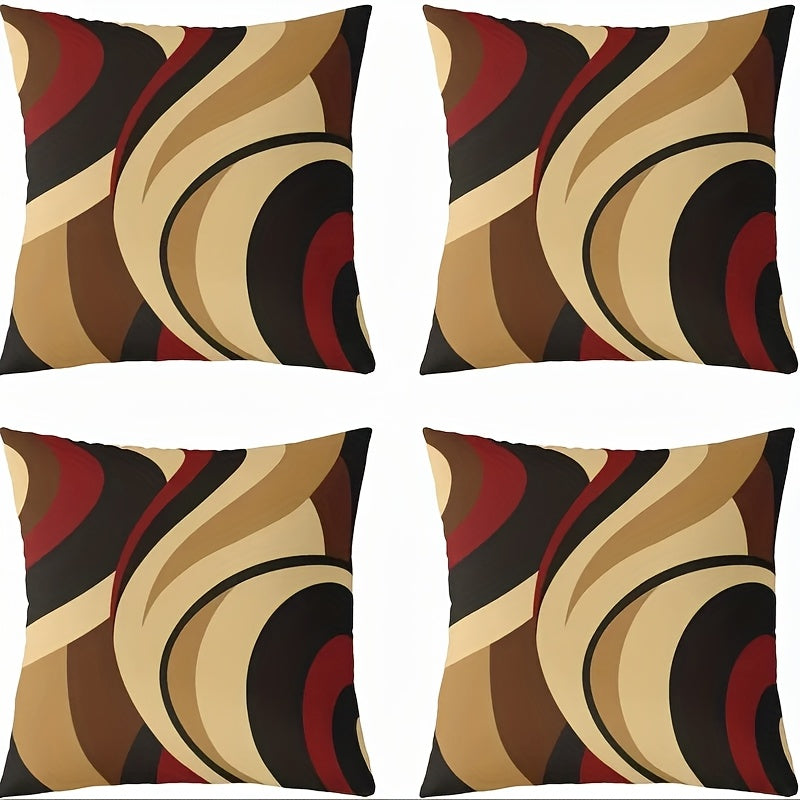 TEMU 4pcs Modern Abstract Spiral Pillowcase, Reddish Brown Geometric Stripe Vortex Design, Polyester Decorative Cushion Cover With Zipper Closure,