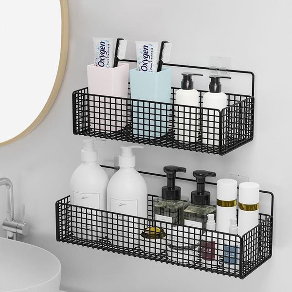 Bathroom Shelves Black Shower Wall Shelf Punch Free Shower Shelf Black White Storage Suction Basket Storage Rack Kitchen Bathroom Accessorie