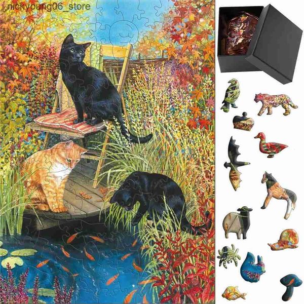 3D Puzzles Cat Educational Toys for Children 3D DIY Wooden Puzzle Model Montessori Interactive Games Jigsaw Animal Puzzles for Adults Kids L