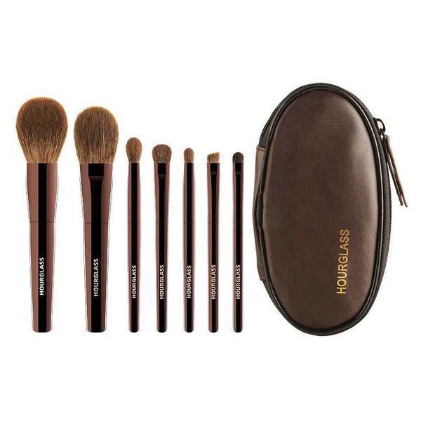 Hourglass makeup brush set mini portable 7 pieces high-quality soft animal brush including eye shadow powder blusher powder brush W240814