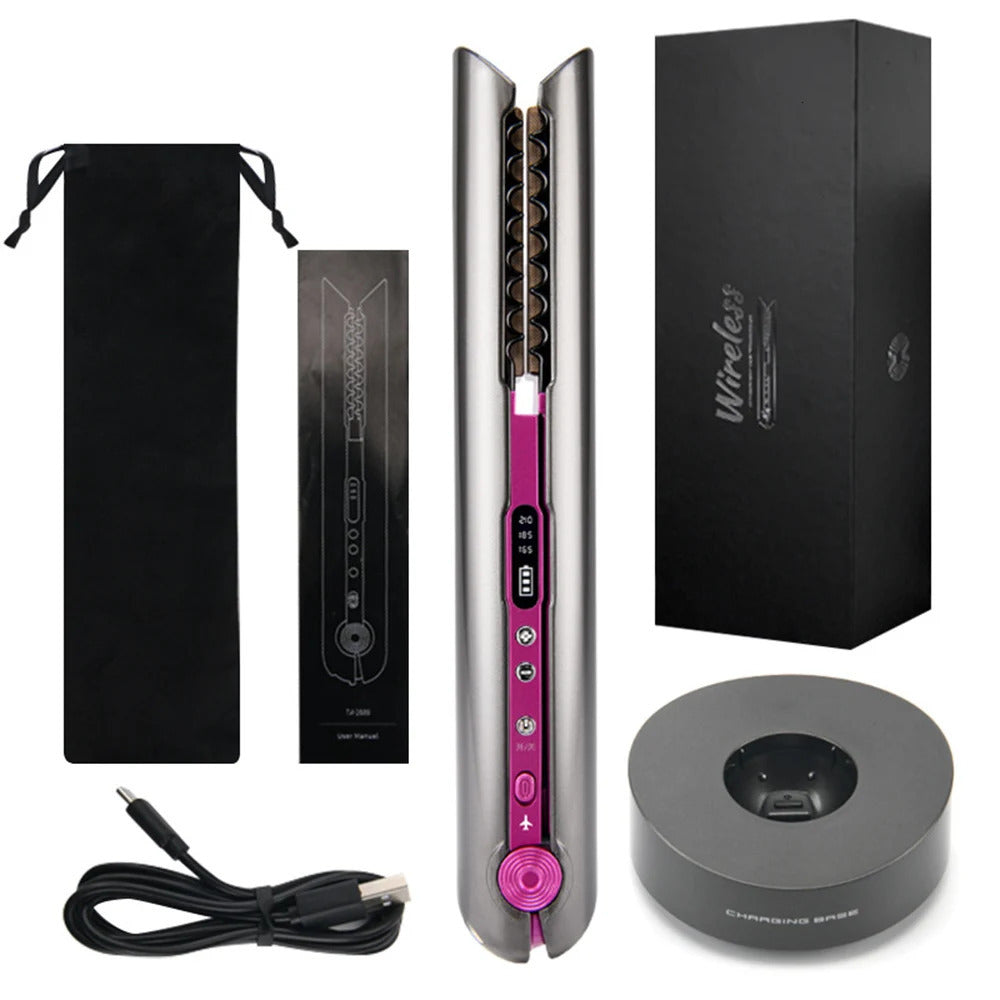 Straighteners USB Charging Straightener and Curler Salon Mini Flat Hair Straightening Styling Tools Wireless Curling Iron Wand 231211