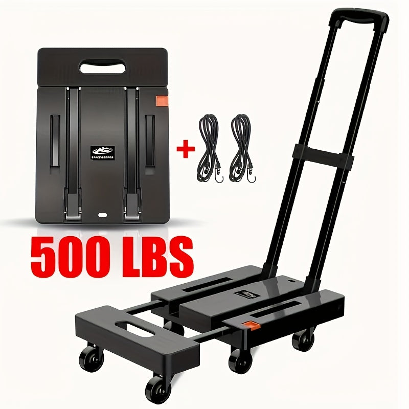 TEMU 550lb Capacity Foldable Hand Truck Dolly With Retractable Handle & 4 Rubber Wheels Ergonomic , Hot Sale 2025