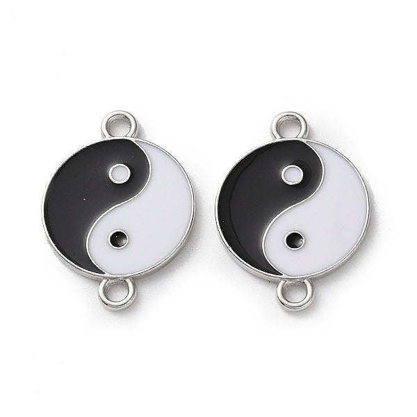 Legierung schwarz & weiß Emaille Yin-Yang-Verbindungsstück Charms