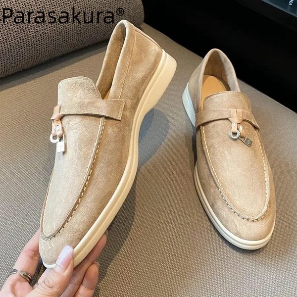 Moccasines Loafers Summer Walk Shoes Suede Women Spring Autumn Fashion Causal Leather Metal Pendant Flat Lazy SlipOn Mules 241126