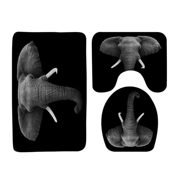 Elephant Bath Mat Set Wildlife Grassland Rainbow Sunset Bathroom Shower Carpet Flannel Door Toilet Lid Non slip Carpet M240829