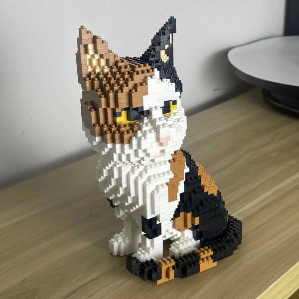 Knew Built Able Cat Mini Model Building Blocks 4 Expressive Faces Option in Orange and Cow Patterns for Kid Toys and Pet FanXJ241203