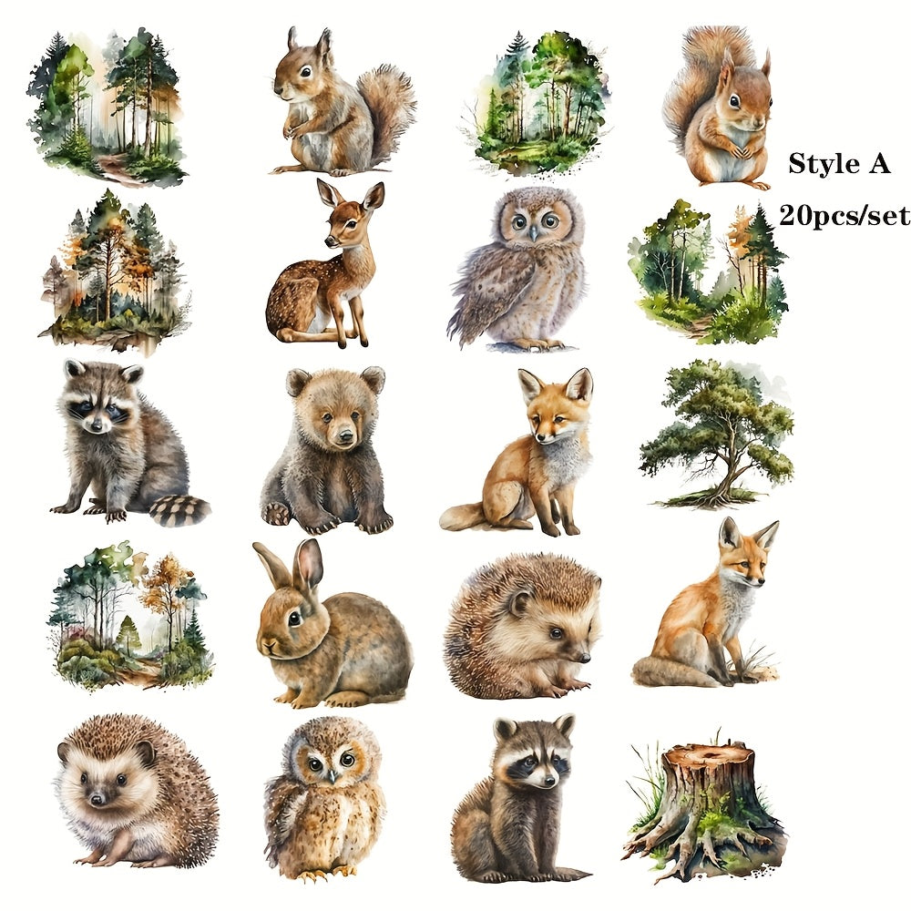 TEMU 20pcs Forest Animal Stickers Set - Diy Decals For Journals, Albums, And Magazines - Featuring Fox, Owl, Hedgehog, Bear, Rabbit, And More - - For