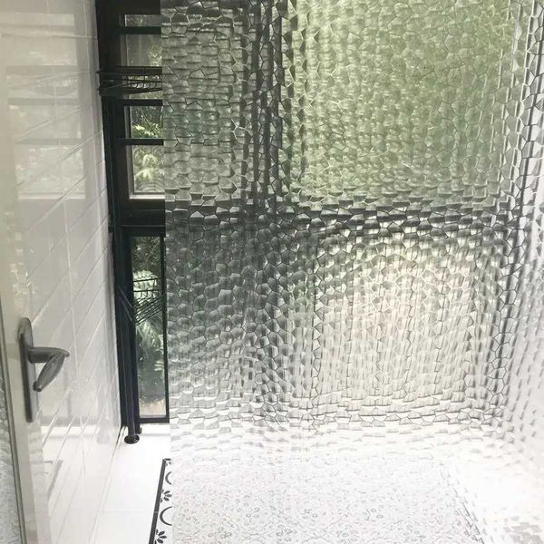 Waterproof 3D Bathroom Shower Curtain Transparent Bathroom Curtain with Hooks Thickened Bathing Sheer Wide Bath Curtain Y240815