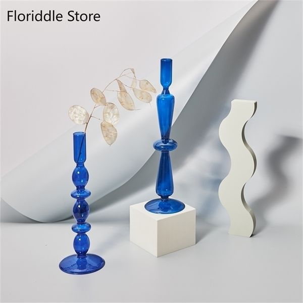 Candle Holders Blue Glass Holder sticks for Wedding Birthday Holiday Home Decoration Morden Decorative 221108