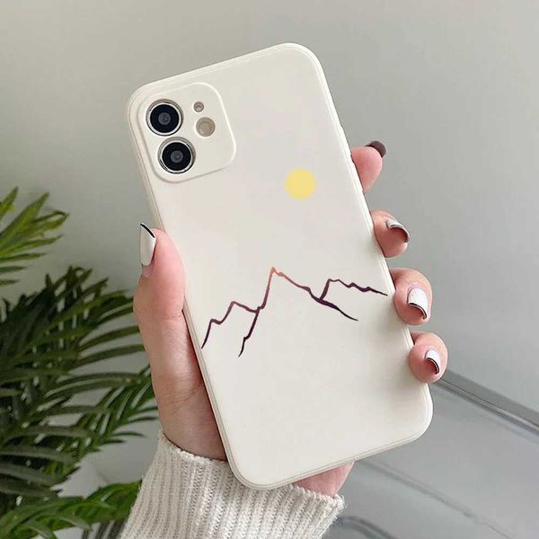 Cellphone Case Line Mountain Scenery phone case suitable for iPhone 16 Pro Max 15 13 12 11 XS Max X 7 8 14 Plus shockproof Simple Sun Moon C