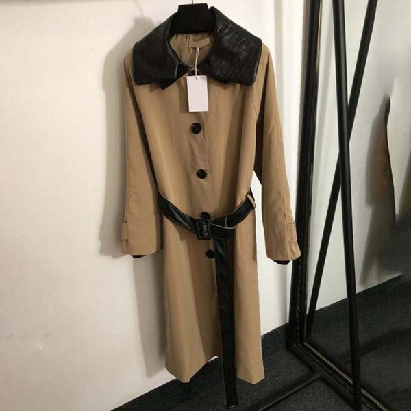 Women Khaki Coats Pu Leather Lapel Long Sleeve Jacket Trenchcoat Luxury Brand Elegance Outerwear Designer Fashion Jackets Trenchcoats