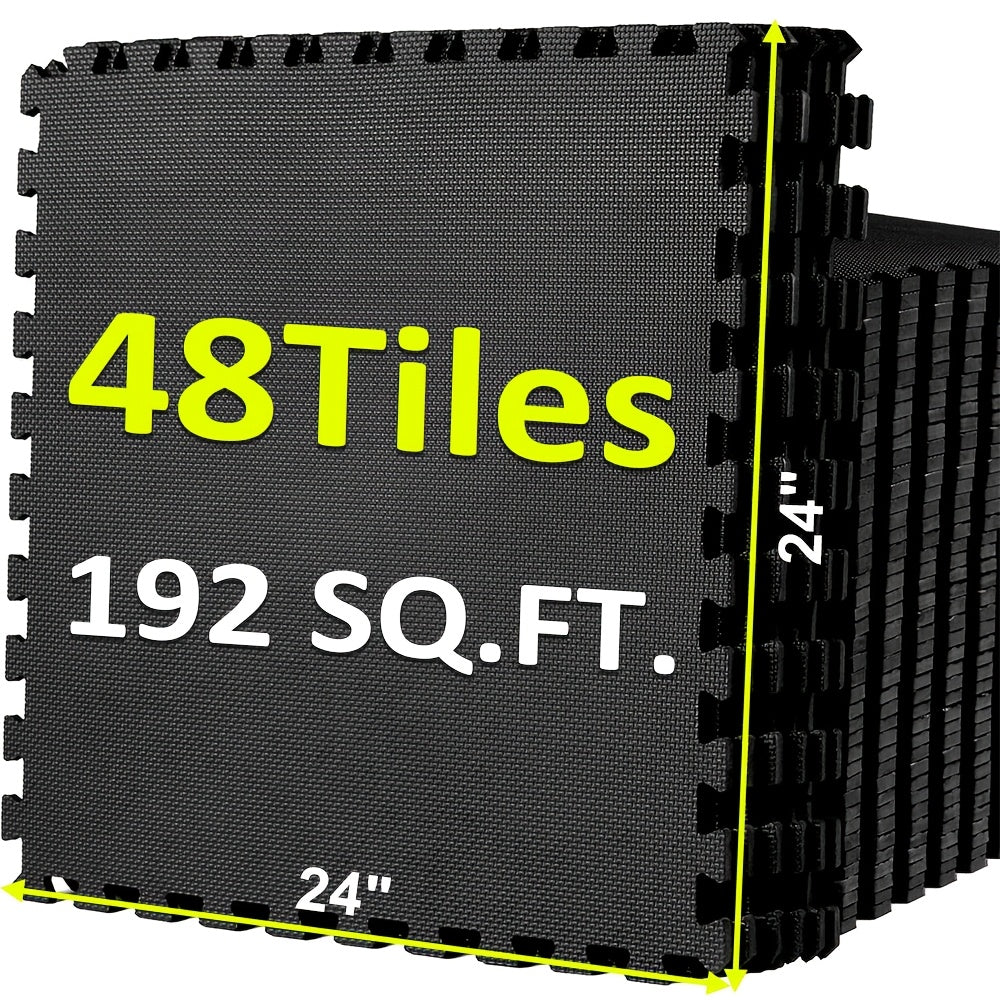 TEMU 48pcs Exercise Puzzle Mat, 23.6'' .6'' Eva Foam Floor Tiles W-non-slip Texture, Gym Mat W-interlocking For Adjustable Surface, Shock Absorbing,