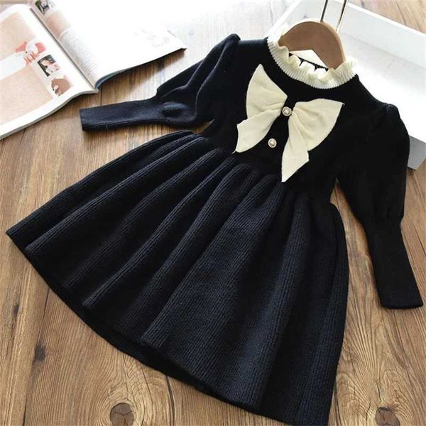 Vestidos de menina 2023 Vestido de lã de inverno novo para crianças 2-6 anos Baby Girl Ano Novo Clothings Childrens Autumn High Neck Sleeves
