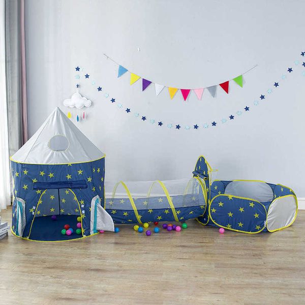 Toy Tents Childrens space capsule star sky yurt baby toy ball pool game house indoor tent shooting three piece set H240829