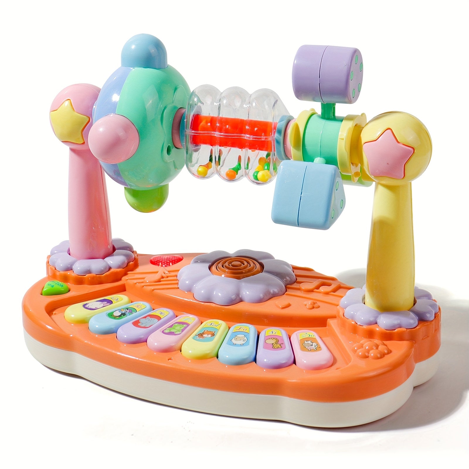 TEMU Colorful ' Electronic Keyboard Toy - Multifunctional Musical Puzzle For Boys And Girls, Educational Plastic Toy With Star & Heart Buttons,