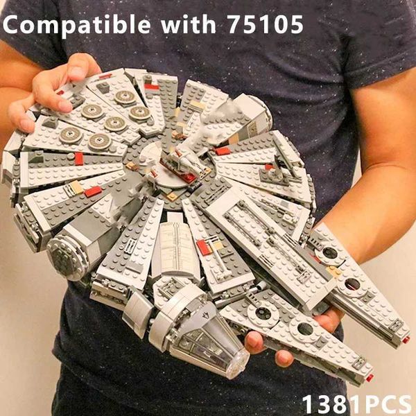 1381 pieces of Falcon Millennium spacecraft compatible with 75105 building blocks model toys sent with seven dolls puzzle DIY boy gifts CL24