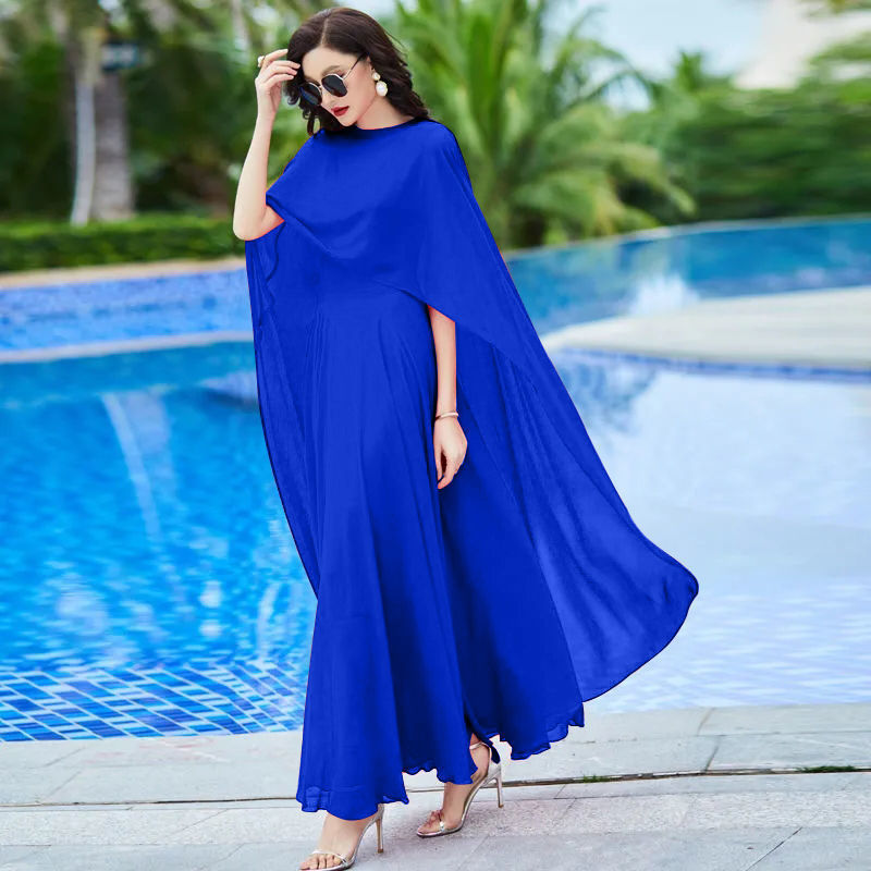 319 two-piece cape chiffon dress summer new large size Bohemian sunscreen beach dress big swing long skirt fairy