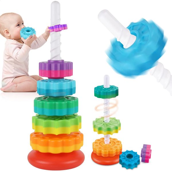 Girando a torre arco -íris Baby Backing Puzzle Toys Segurança e Proteção Ambiental Toys de Crianças Coloridas 250114