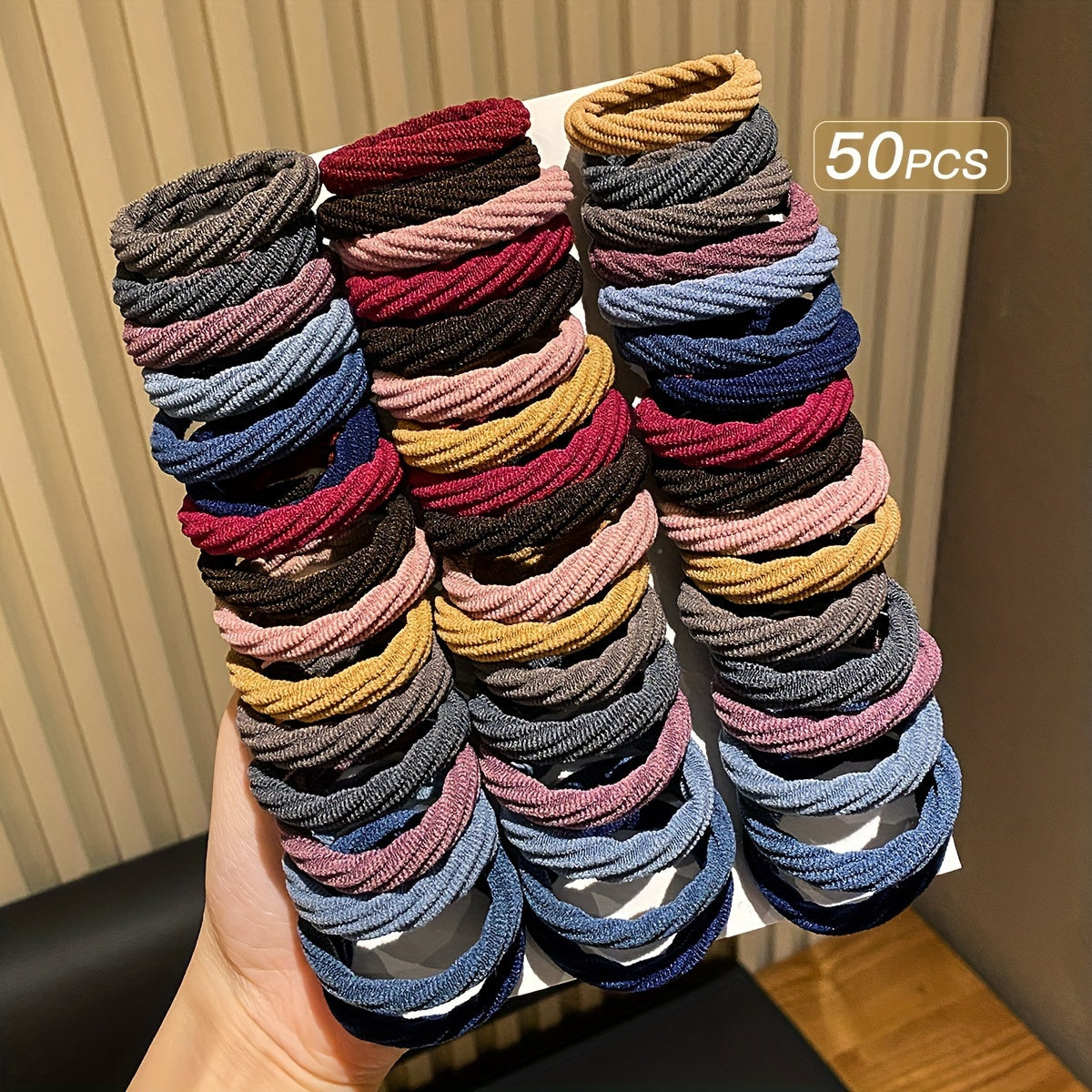 TEMU 50pcs Women's Hair Ties - Thick, Wrinkle-free Elastic Ponytail Holders For Thick Curly Hair, Lightweight & Stretchy, Vintage Style, Multiple