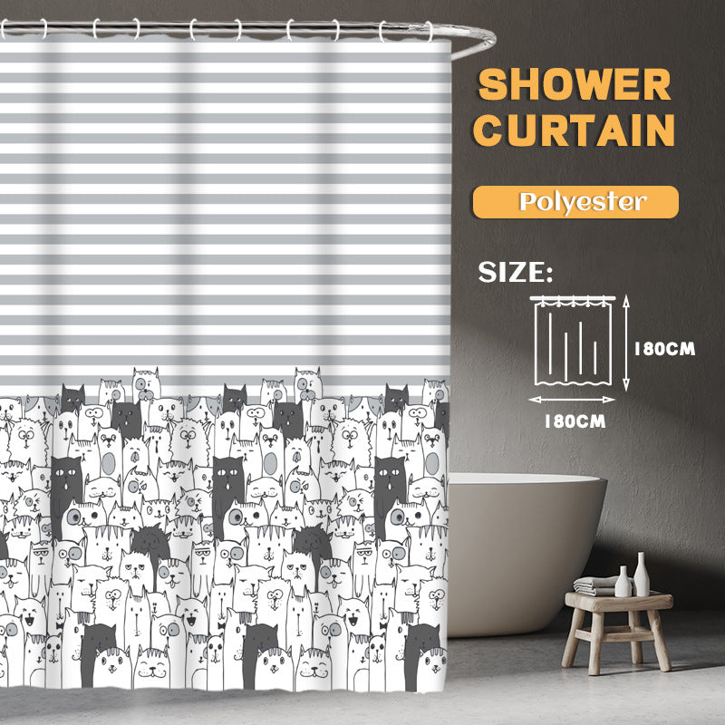 YL-36918 Manufacturers Spot Digital Printed Fabric Shower Curtain Waterproof Thickened Bathroom Partition Curtain with Hook