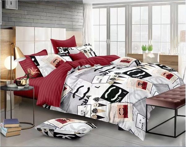 Cotton Bedding Set, 4 Piece Classic Letter Print Quilt Cover Pillowcases, Comfortable & Breathable for Home Bedroom, 2024 Autumn and Winter