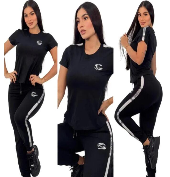 Womens Tracksuit Set VNeck TShirt and Jogger Pants Fashionable Sportswear Outfit