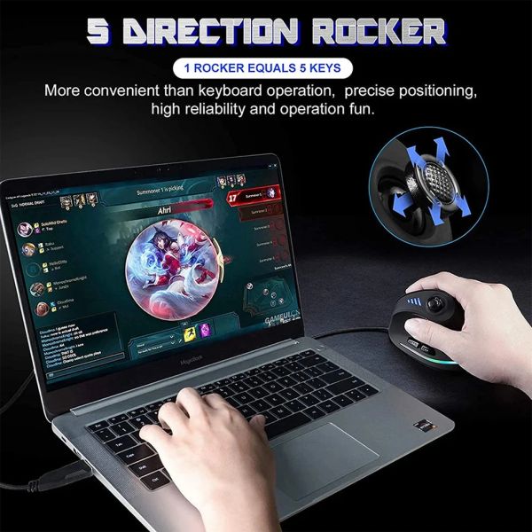 BOW Wired Gaming Mouse Programmable 12 Buttons RGB Mouse for Gamer Desktop Laptop PC Ergonomic Vertical Mouse Joystick 10000DPI
